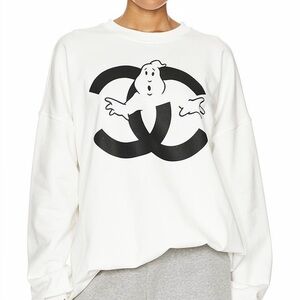 White Graphic Sweatshirt with Black Logo Print